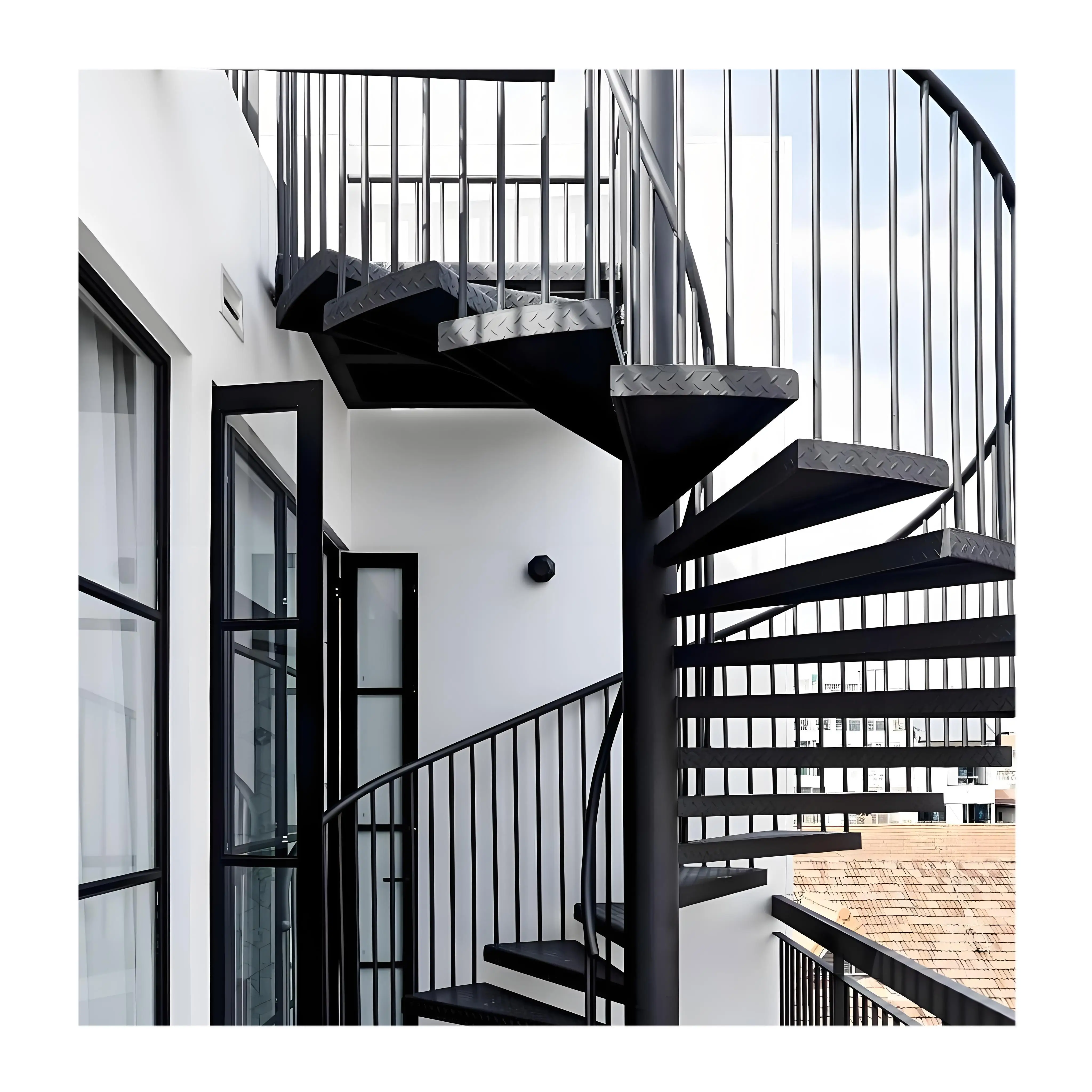 Indoor S.S304 Stair Easy Installment Center Beam Carbon Steel Steps Spiral Stairs with Stainless Steel Railing for Villa