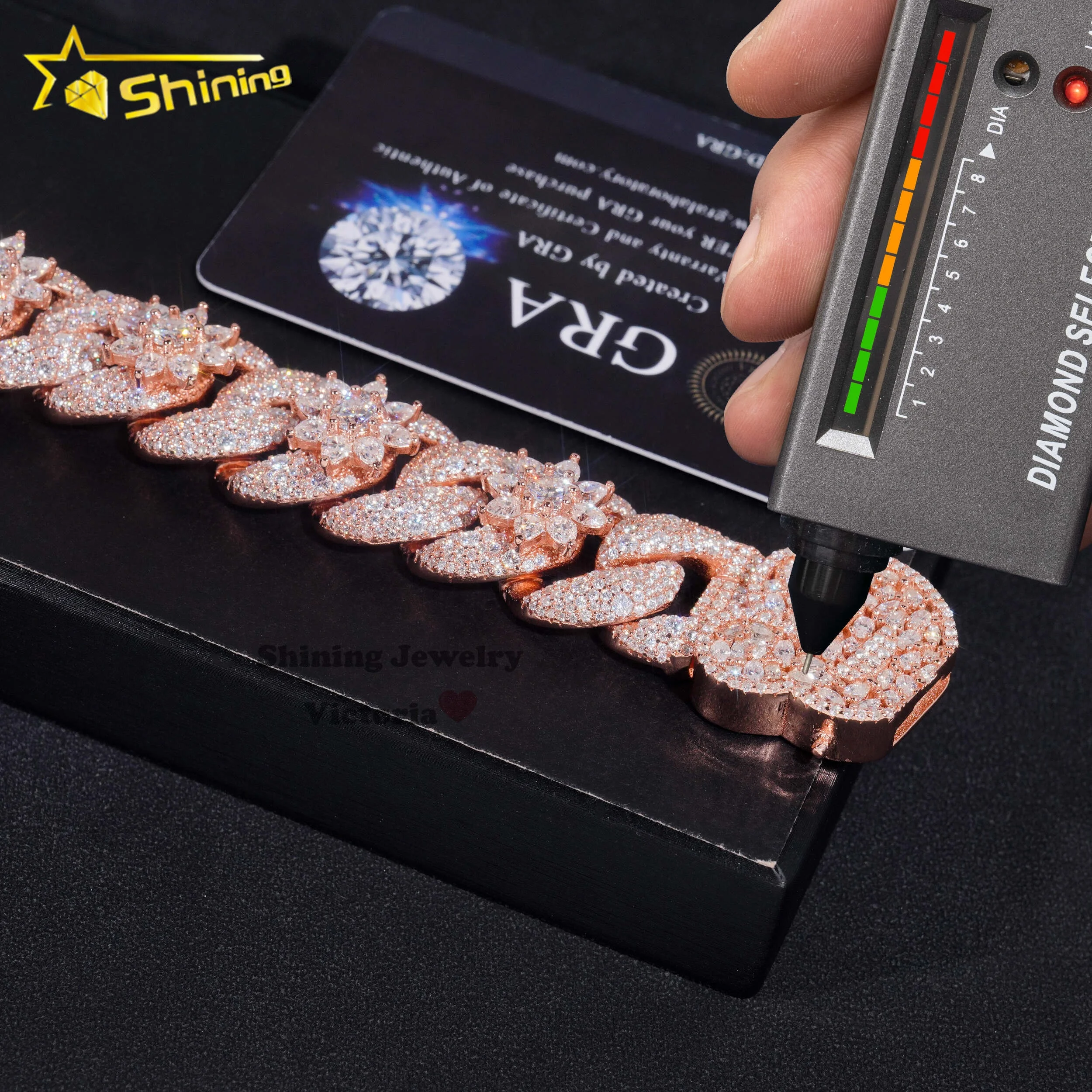 Unique Design custom lock 18mm rose gold plated flower 925 sterling silver fancy cut vvs moissanite diamond cuban link bracelet