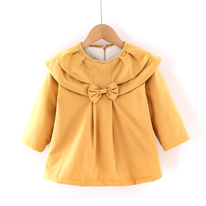Модное пальто для маленьких девочек с длинными рукавами и бантом современный желтый пуловер теплое от 6 до 60