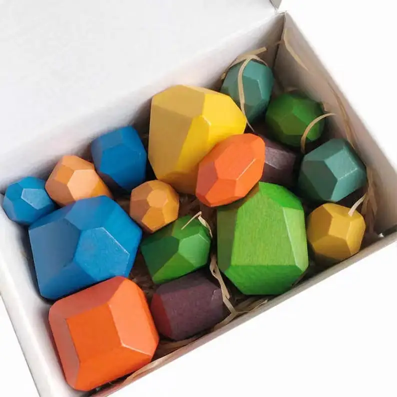 Muzhi Colorful Wooden Building Stones Educational Colorful Wooden Toy Stacking Game Puzzle Toy