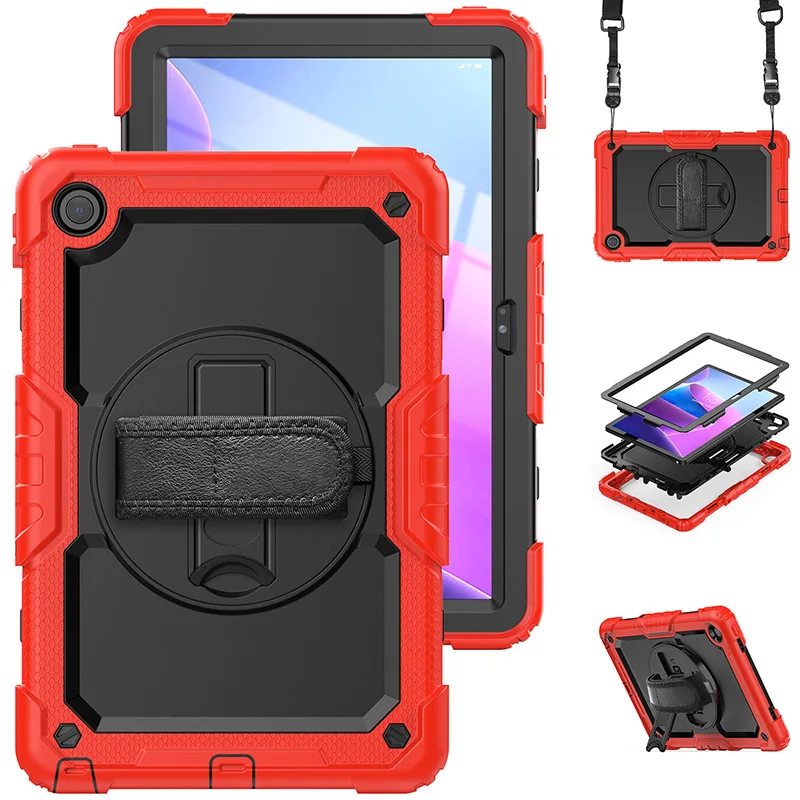Shoulder hand strap rotating stand shockproof tablet case for Lenovo M10 Plus 3rd 10.6 inch TB-125F/128F 2022 protective cover