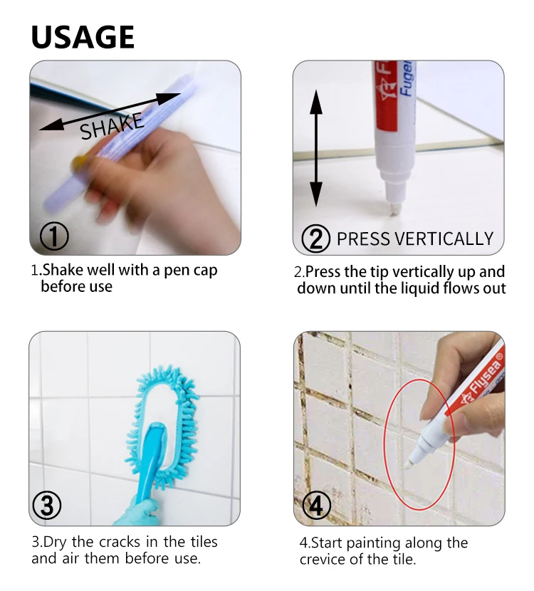 Grout Pen All-Purpose Cleaner -Tile White Mark Pen Grout Refresher Shower Bathroom Paint Cleaner