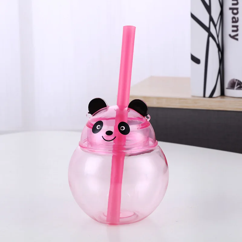 Factory Custom Wholesale PET 500ml Creative Cute Panda Shaped Party Juice  Multicolor Led Yard Cup With Lid And Straw