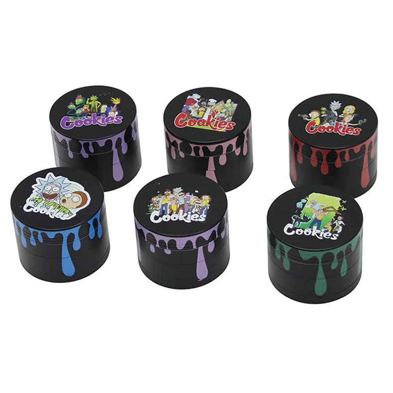 Hot Selling Rick Morty Water Drop Pattern Printed Herb Grinder Factory Price Tobacco Grinder Manual Spice Grinder for Smoking