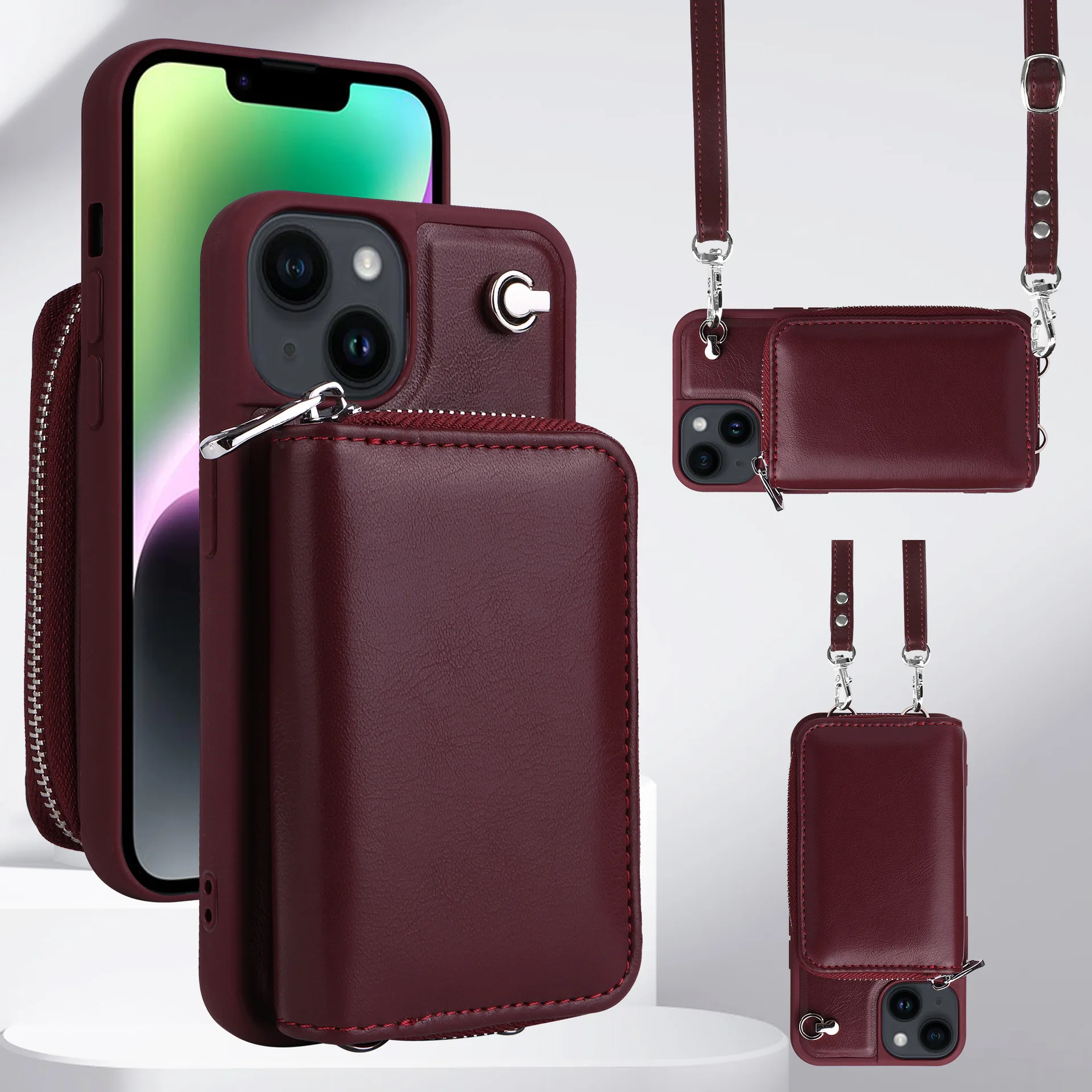 New Organ Insert Black Card Round Label Lock Suitable for iPhone 14 Card Holder Phone Case 13promax 12pro Cord 11 Leather Cover