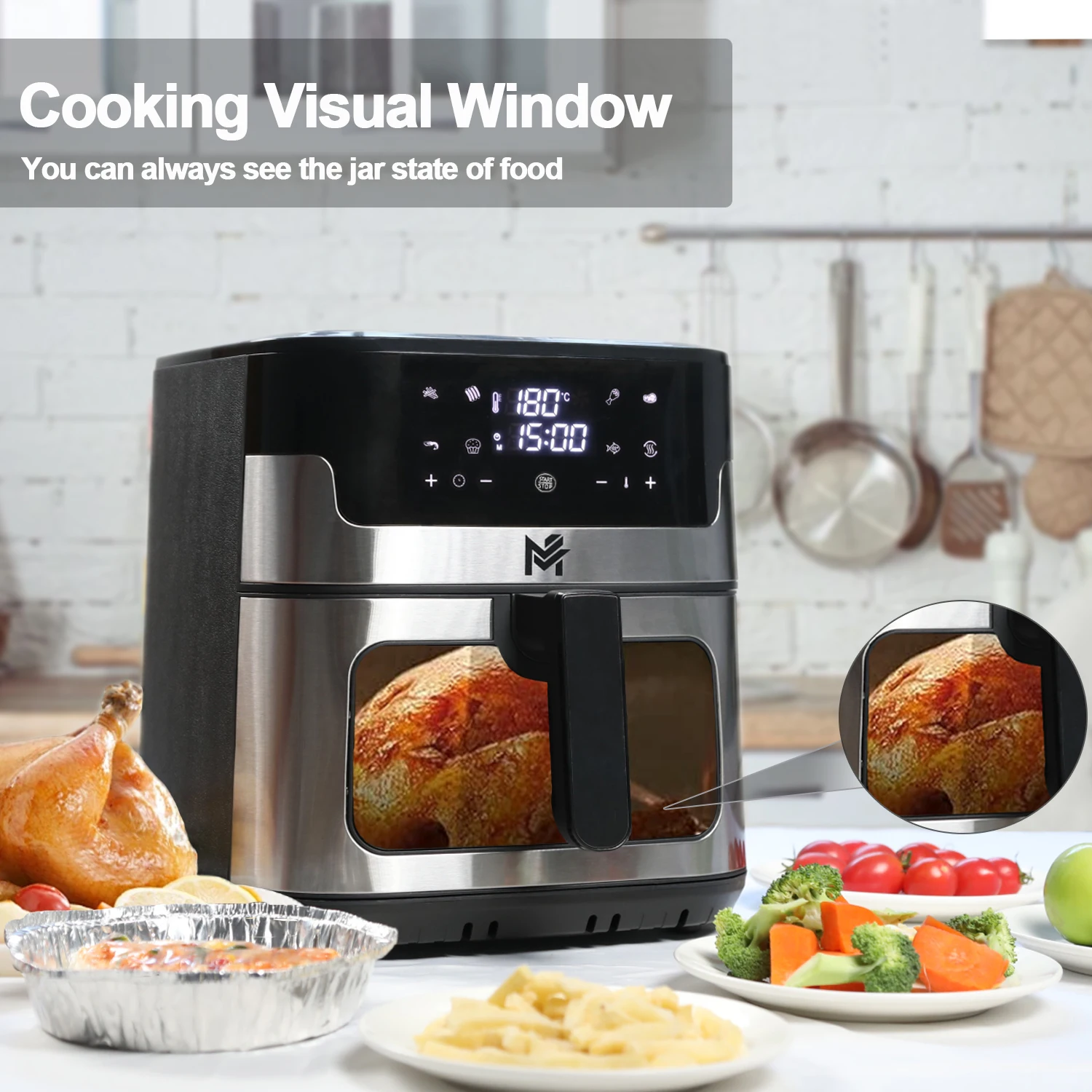 HUINING Factory Stainless Steel Smart Air Fryer Super Long Digital Display Home Use Only Deep Electric  Unique Screen