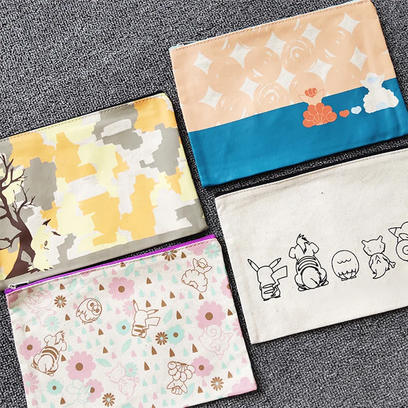 Wholesale Color Cotton Canvas Zipper Pouch With Logo Print Pencil Case