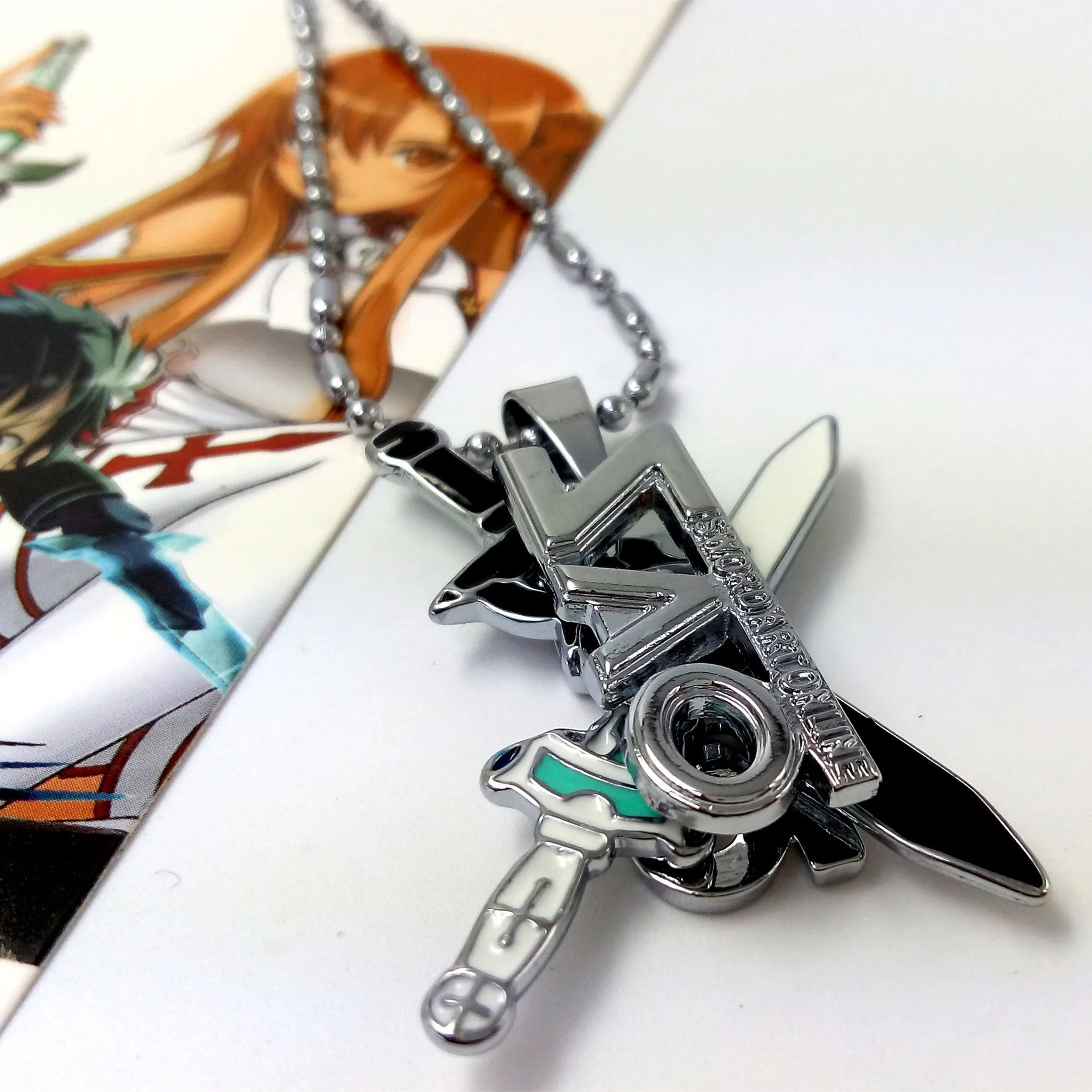 Anime Logo Rotating Pendant Necklace Sword Art Online Sword Metal Keychains