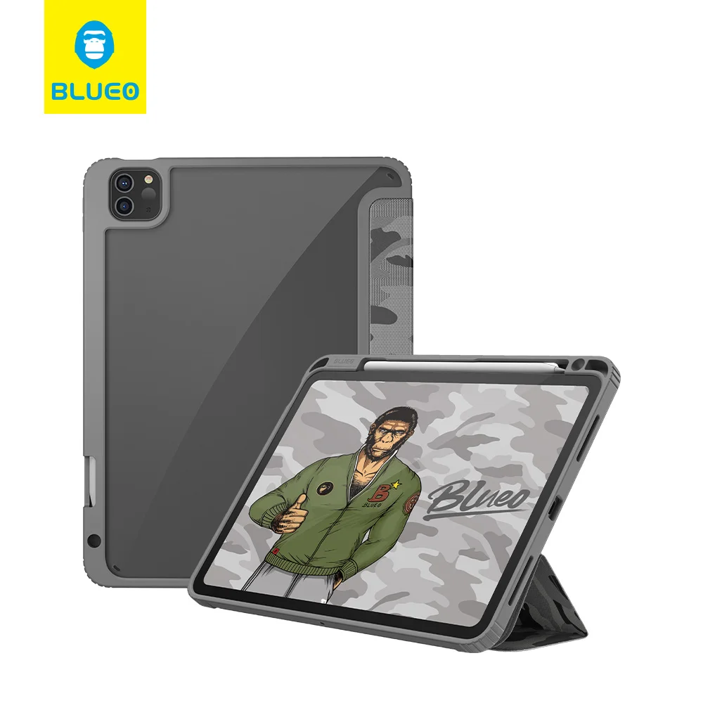 BLUEO 2021 Hot Selling Anti-fall drop Resistance Case Cover for ipad Mini 6 with Leather Sheath Stand Holder Camo Gray
