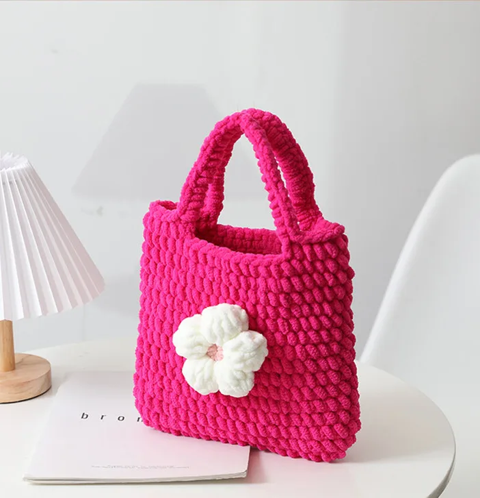 Handmade Crocheted Wool Knitting Handbag Hand-woven Crochet Purse Shoulder Bag Hand-knitted Bag