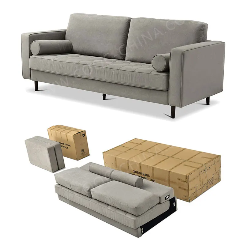 KD Sofa Modern Tufted Design Grey Linen Fabric loveseat Couch 2 3 Seater Sofa for Apartment Home Living Room Furniture