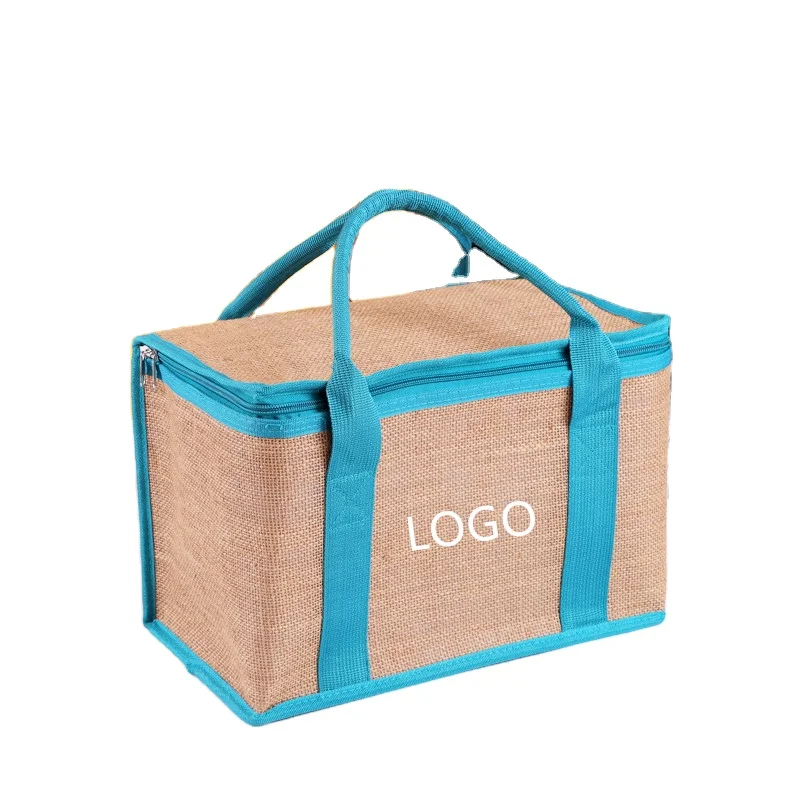 Large capacity thickened jute  lunch bag new material insulated and outdoor aluminum foil for food packaging with custom logo
