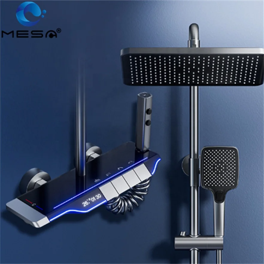 MESA exposed thermostatic rain shower system bathroom with portable hand held shower set