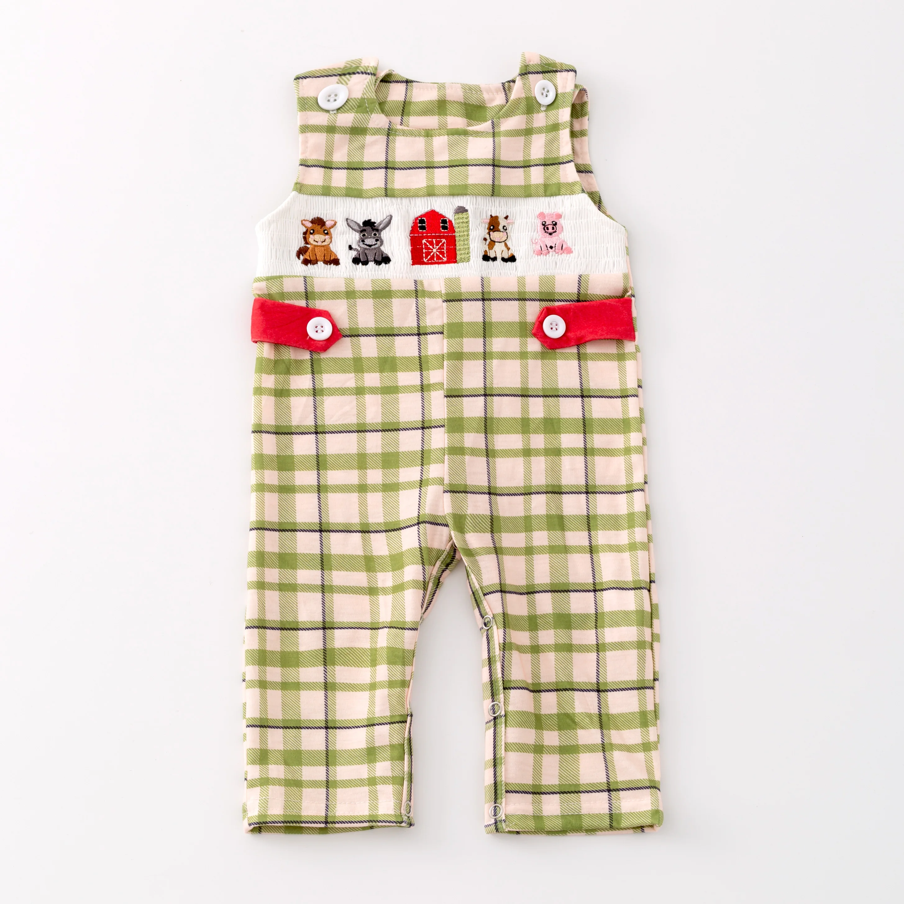 Kids Smocked Clothing Infant Baby Toddler Girls Boys Sibling Matching Clothes Fall Farm Embroidered Plaid Dress Outfit Romper