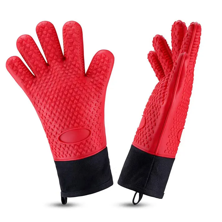 Heat Resistant Silicone Grilling Mitts Long Waterproof BBQ Kitchen Oven Mitts