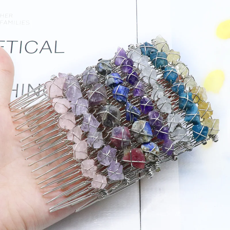 Girl Ladies Party Engagement Raw Quartz Natural Crystal Stone Women Hair Decoration Accessories Bridal Hair Clip Comb Clip
