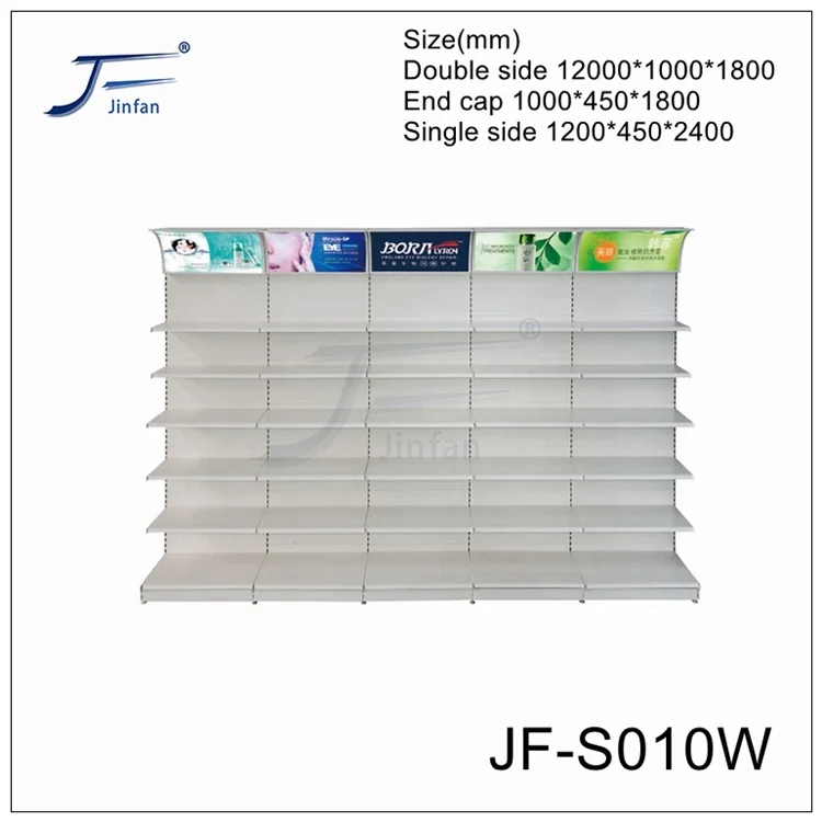 Supermarket steel and wood structure cosmetics and skin care products glass display shelf