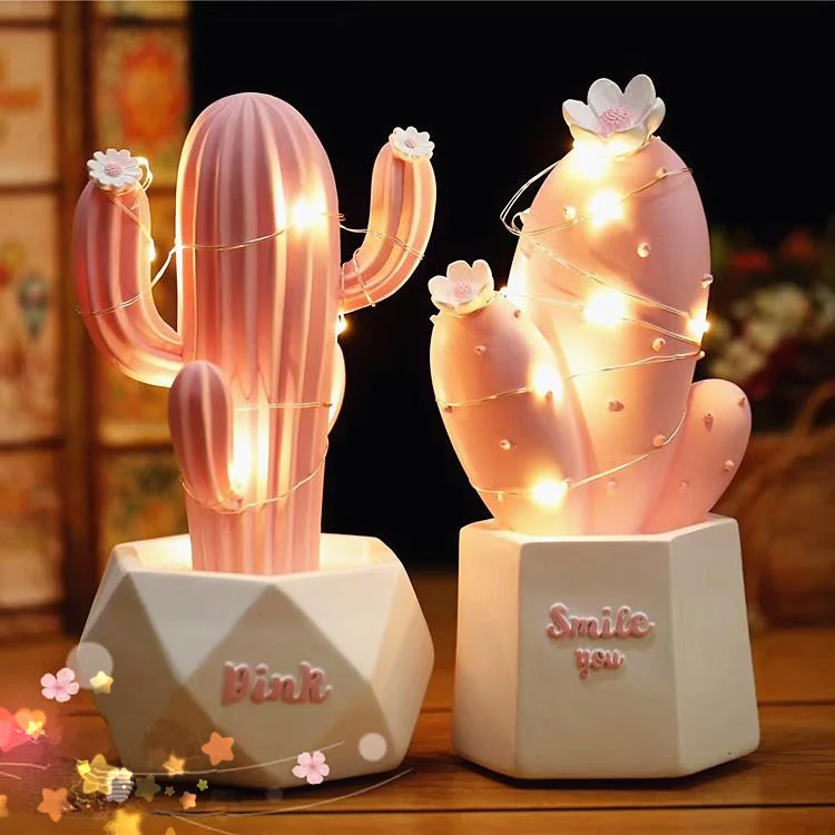 
LED Nordic style cactus table lamp creative lovely pink girl gift bedroom living room decoration night light 