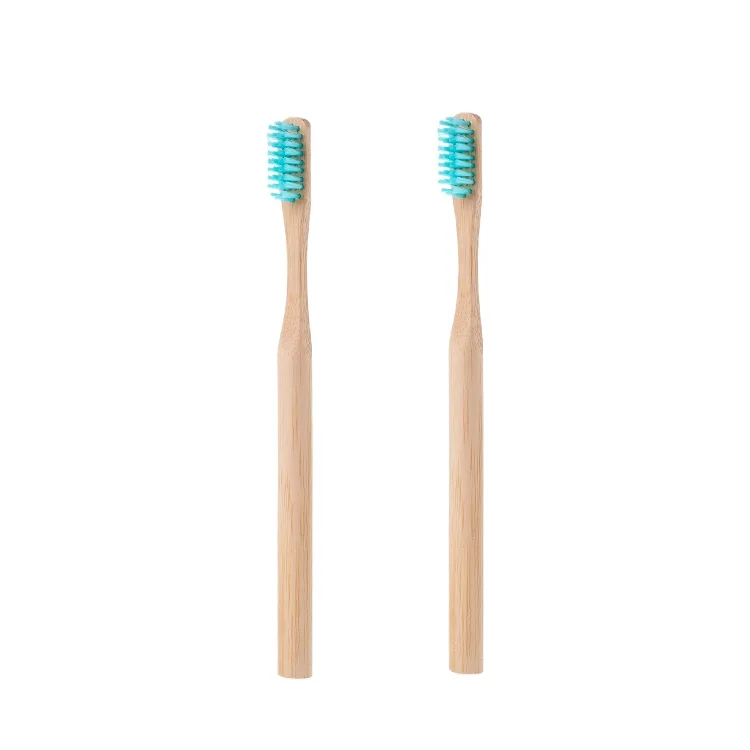 Blue Disposable Bamboo Toothbrush Round Charcoal Bamboo Toothbrush