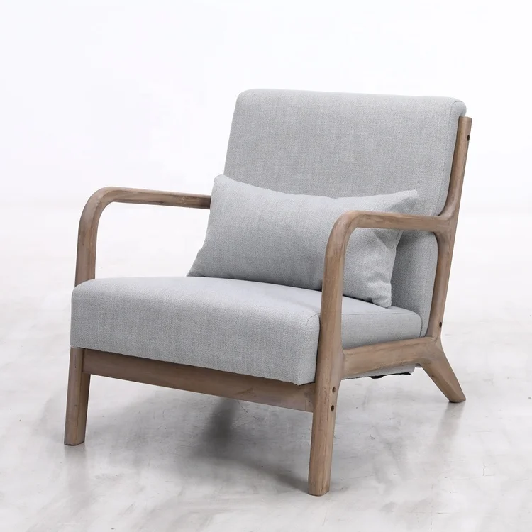 Anji Rubber Wood Ksf25039 Grey Polyester Soft Wooden Relax Furniture Living Room Chairs