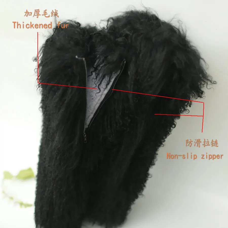 wholesale 50cm white real black mongolian fur upper long boots for women with heel and fur tall fur boots