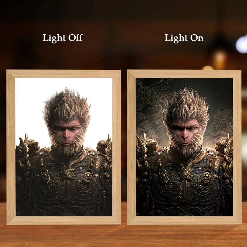 4D LED The Black Myth Wukong Art Light Lamp Monkey Chinese Mythology King Painting Frame Miracle Lamp
