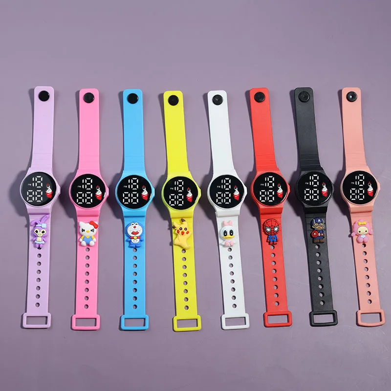 Новые модели круглых детских светодиодных часов reloj Электронные Водонепроницаемые детские цифровые часы с сенсорным экраном и браслетом