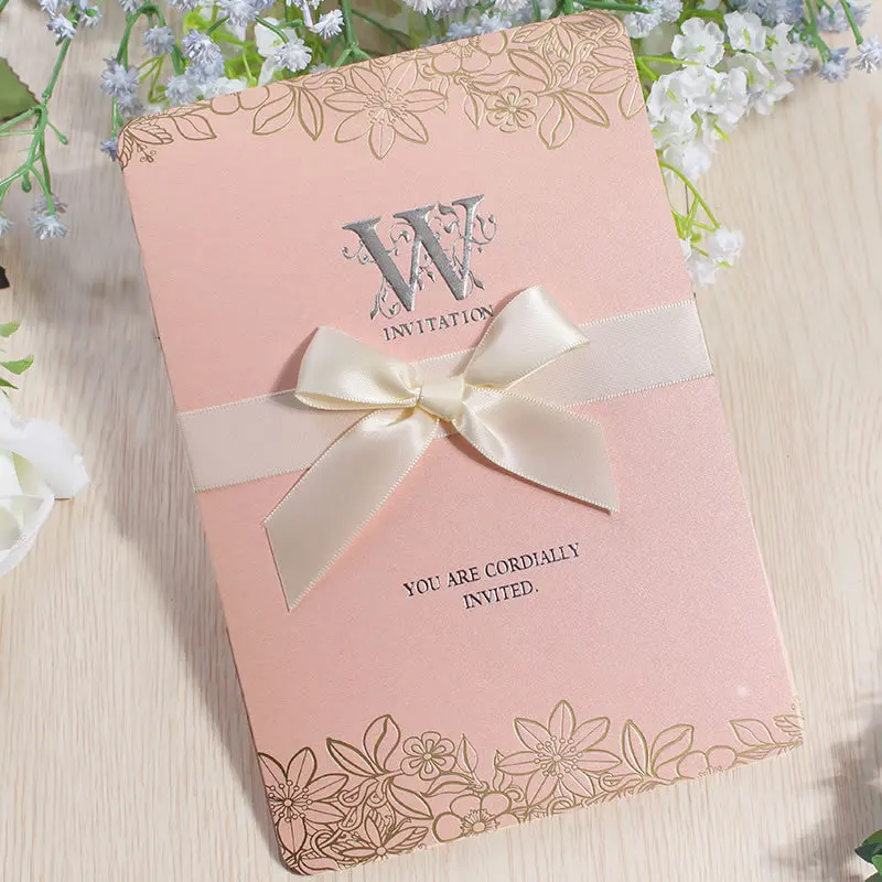 Factory Wholesale Customized Luxury Wedding Invitation Cards with Ribbon for Wedding Party