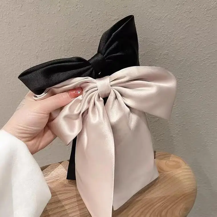 Vintage Big Large Bow Hair Clip Wedding Long Ribbon Korean Bow Spring Clip Hairpins For Women Girls