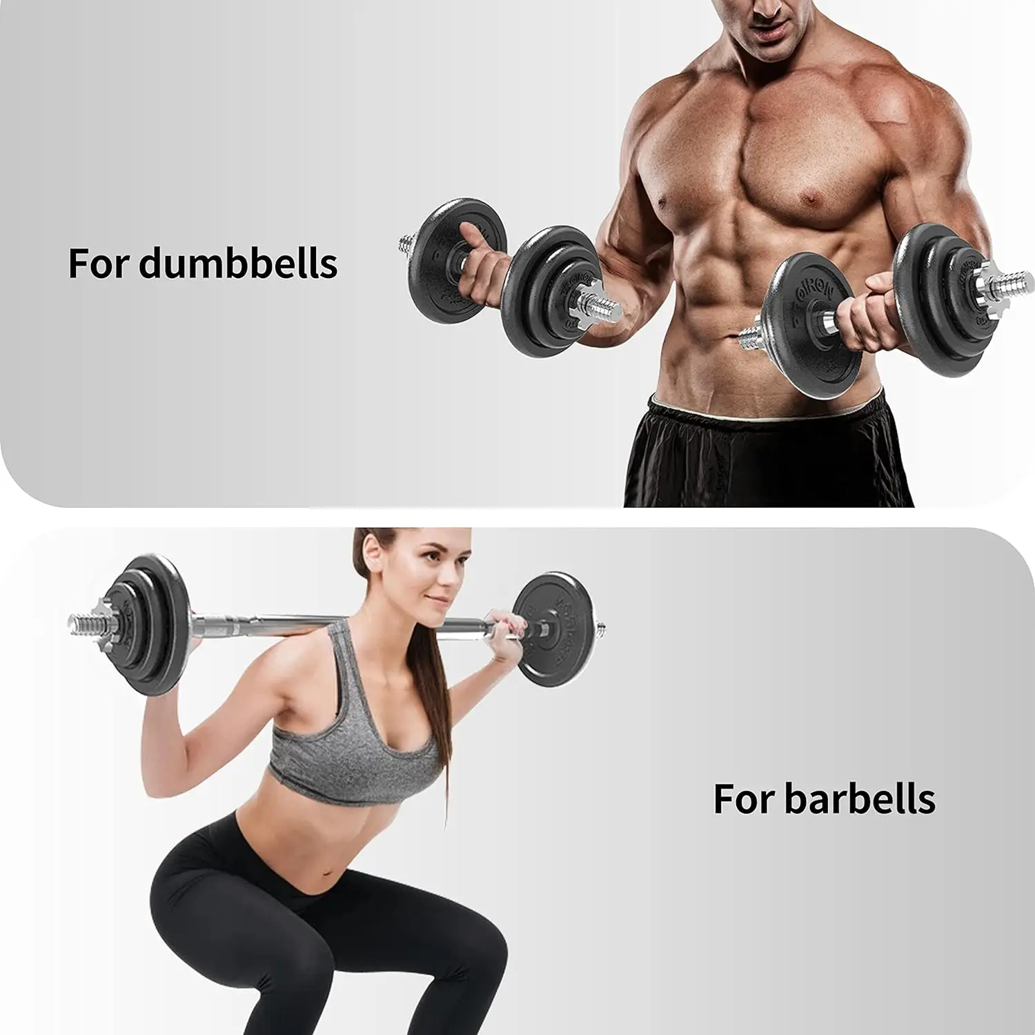 44Lbs 20kg Cast Iron Adjustable Dummbell Set with Solid Dumbbell Handles Changed into Barbell for Weight Lifting Training