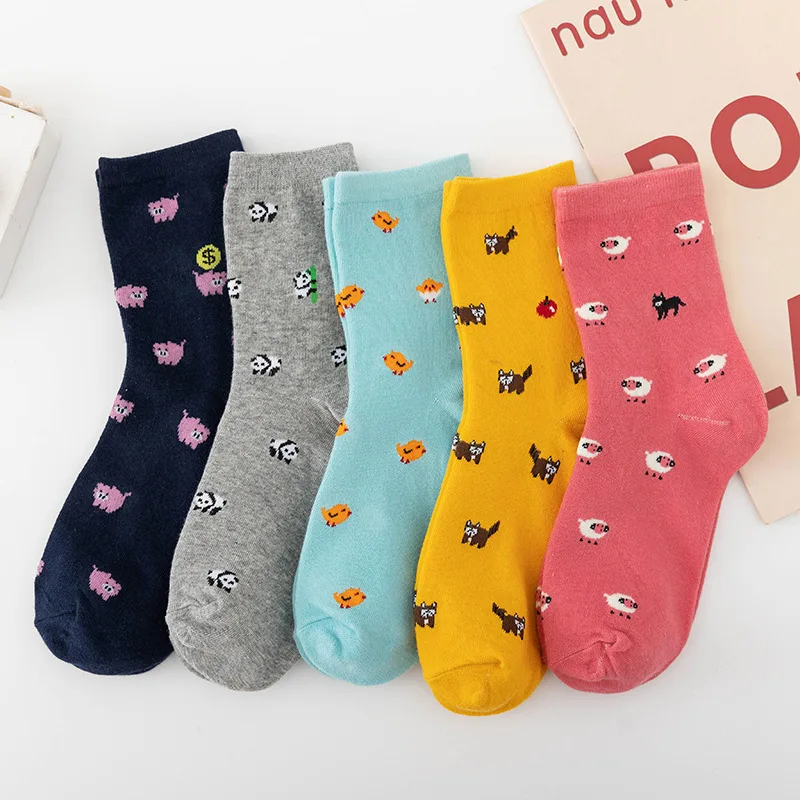High Quality Women Custom Logo Cartoon Animal Socks Breathable Fashion Cute Panda Socks Sweat-absorbent Pig Sheep Cotton Socks