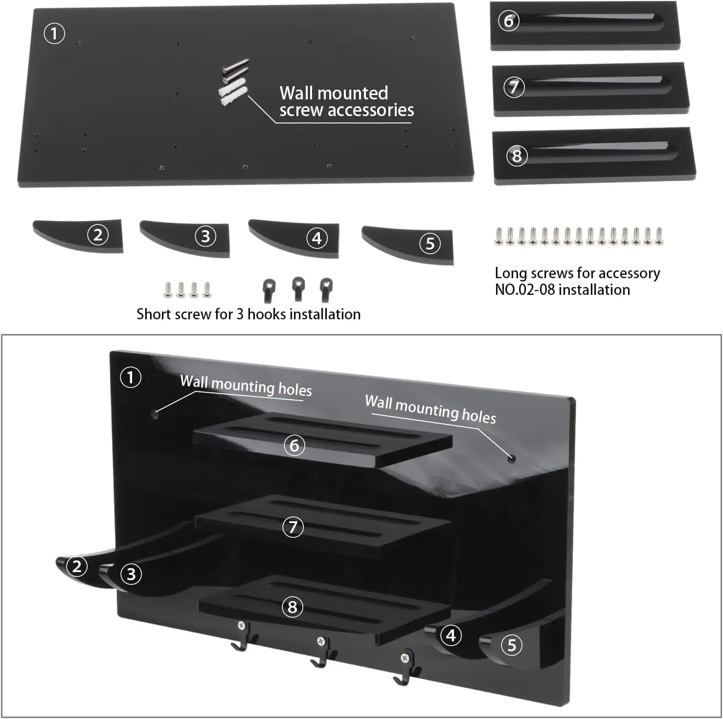 Ping Pong Paddle and Balls Holder with Hooks, Wall Mounted Table Tennis Storage Rack for 6 Bats and 12 Balls