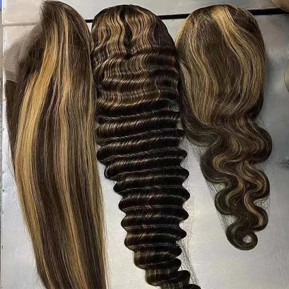Highlight Wig Vendor Wholesale 1b Honey Blonde Ombre Hair Wig With Dark Roots Mink Peruvian Virgin Human Hair HD Lace Front Wig