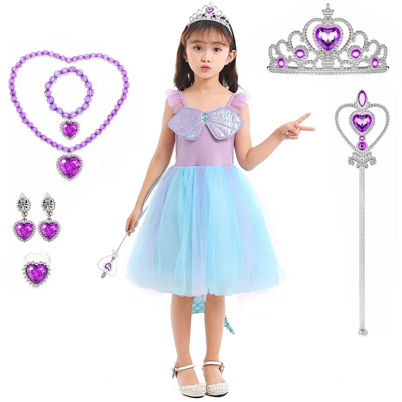 Halloween Birthday Cosplay with Accessories Princess Mermaid Costume Party Dress for Girls Kids Mermaid Princess Tutu Dress