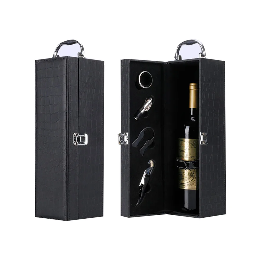 Custom PU Leather Wholesale Red Wine Glass Single Double Bottle Gift Set Suitcase shaped Storage Packaging Box