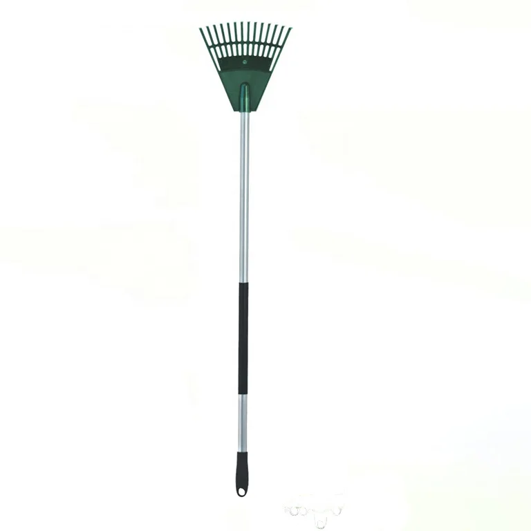 
14 teeth leaf rake, plastic head long steel handle 