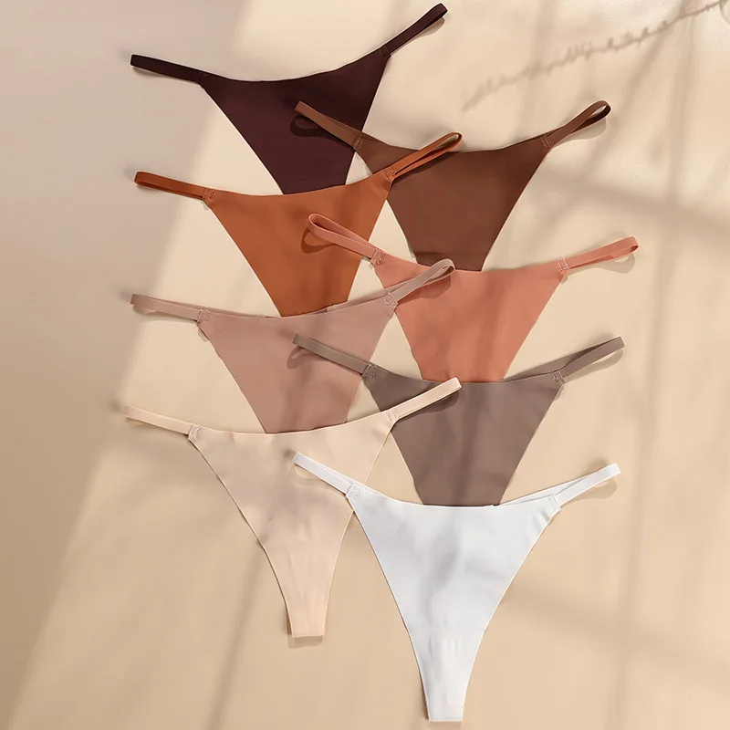 Solid Color Seamless Women Thong Panti Low Waist Ice Silk Quick Dry Hot Sexy Thong Ladies