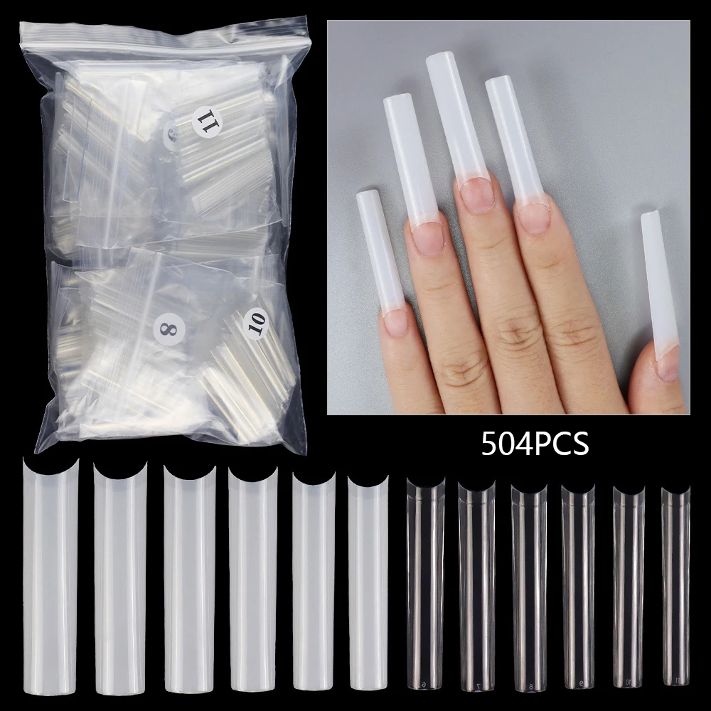 504 Pcs Non C Curve Natural Nail Tips Long Straight Seamseless Clear Acrylic Square Nail Tip Non C Curve Xxl