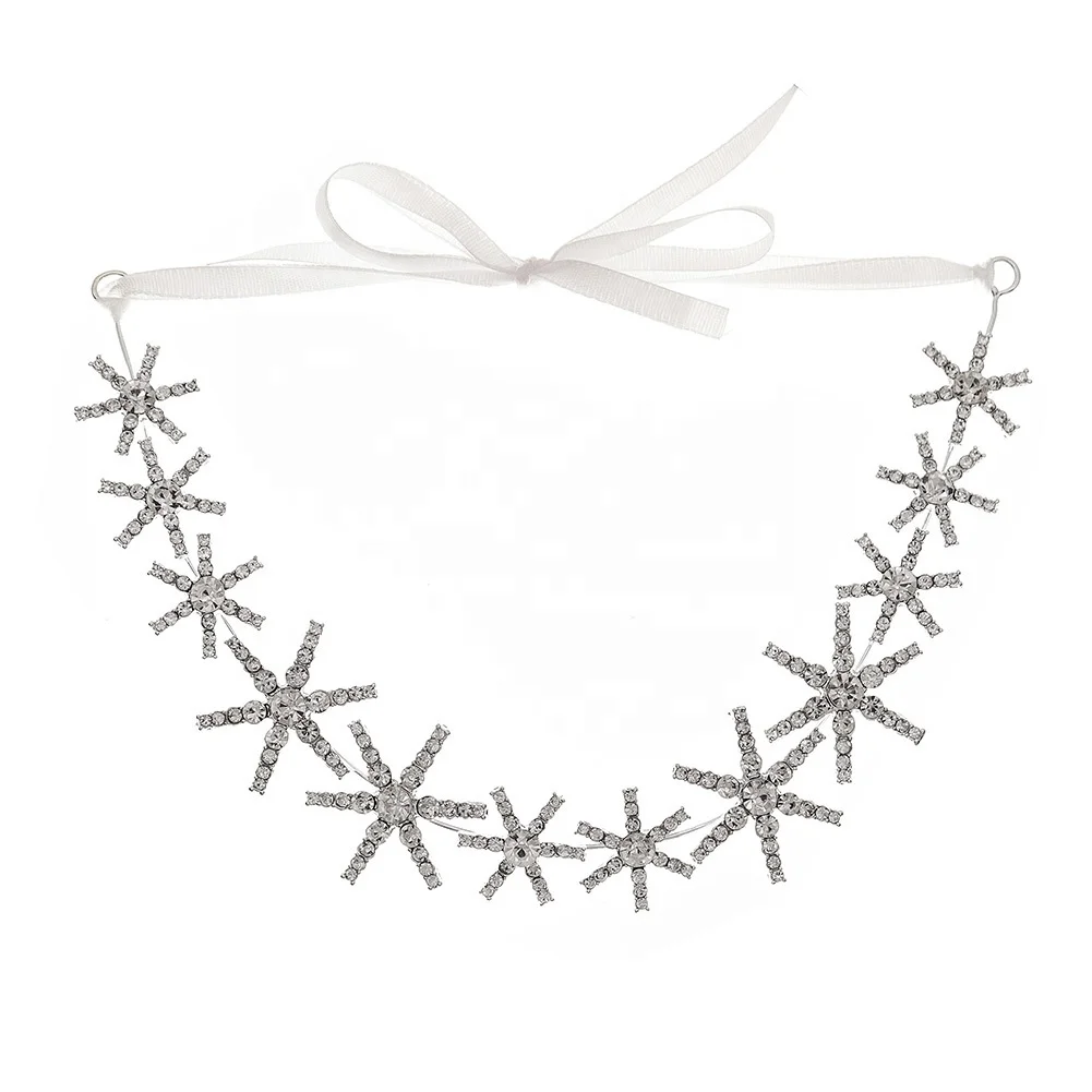 American and European Hot Sale Handmade Peri Style Star Rhinestone and Ribbon Sweety Wedding Bride Hair Decoration for Female