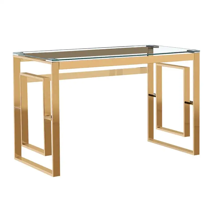 Luxury Metal Modern Glass Top Console Table Living Room Furniture Wohnzimmer Stainless Steel Foldable Glass Tisch Glass Gold