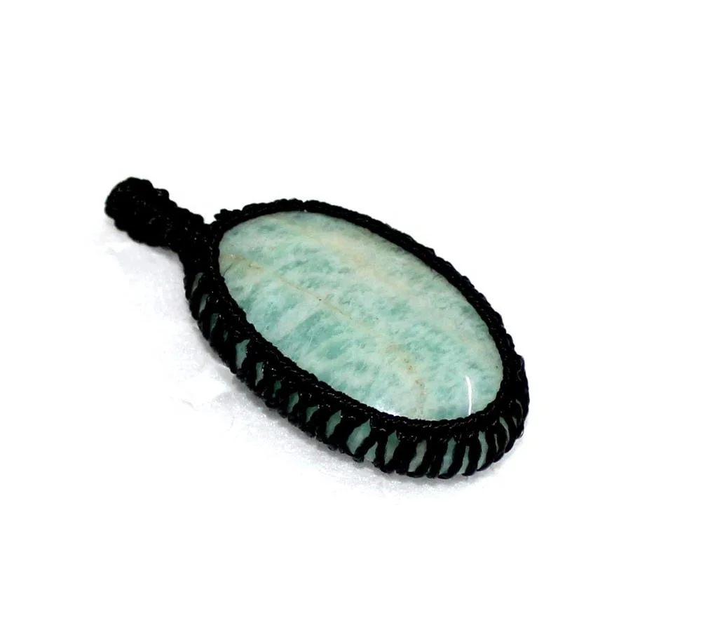 Trending Amazonite Oval Cabochon Macrame Cord Wrap Stone Pendant Crystal Healing Stones Piedras Naturales