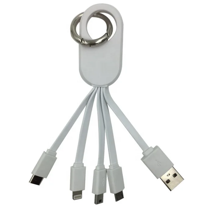 
Finger Buckle 4 in 1 Combination Charging Cable Gift Custom Logo Lightning Micro Type-C Mini Keychain USB Cable 