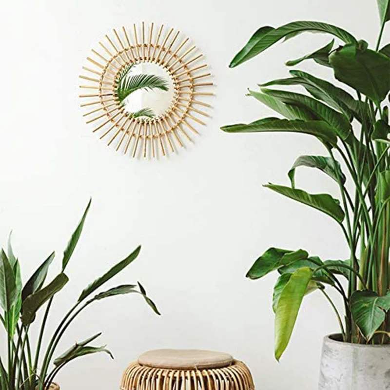 Ручная работа Boho ручная работа Тканое украшение для дома большое ротанговое настенное висящее зеркало