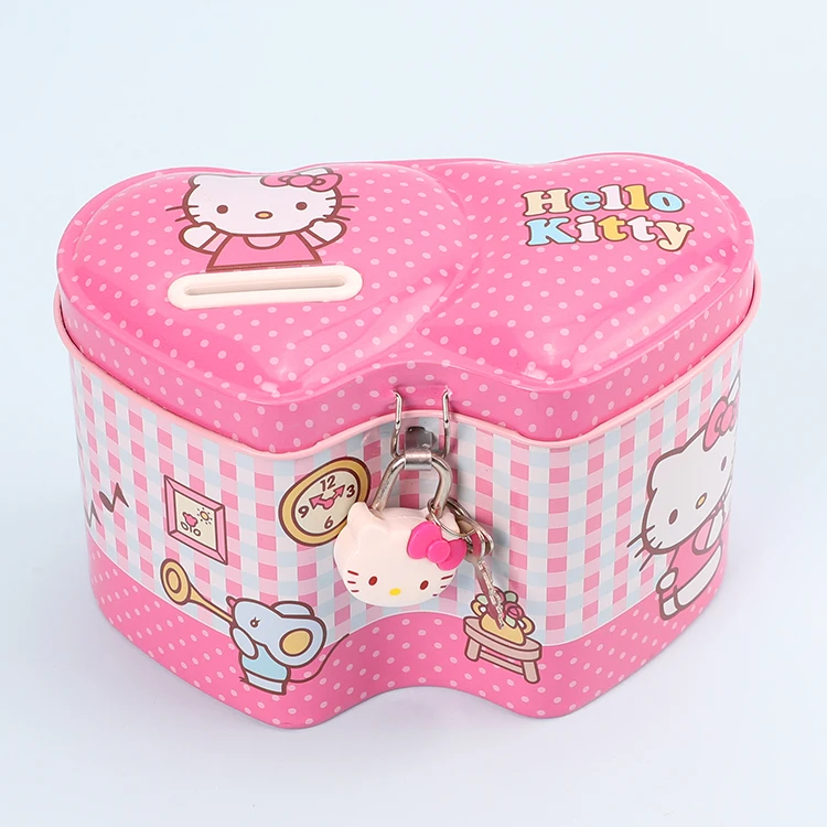 Милые маленькие розовые детские копилки TOPSTHINK Hello Kitty с замком и ключами, подарок для девочек-подростков