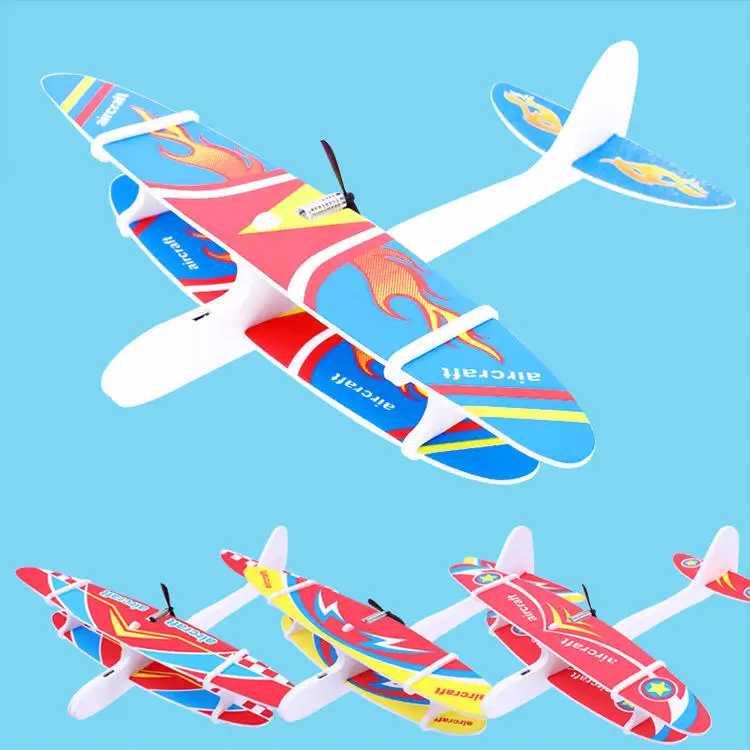 DIY Foam Glider Recharging Electric Flying Plane Model Outdoor Hand Throwing Toy Automatic Spinning Aircraft with Light for Kids