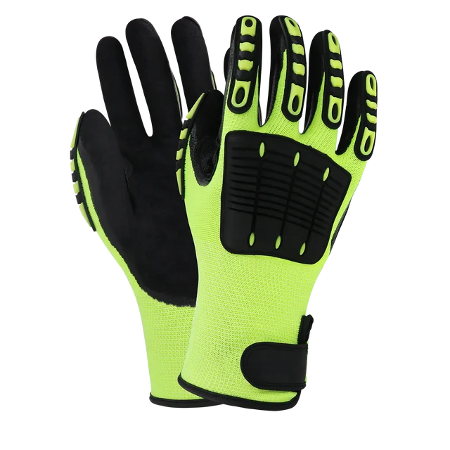 Nylon TPR Back Nitrile Gas Oil Resistant Industrial Anti Vibration Impact Proof Work Gloves