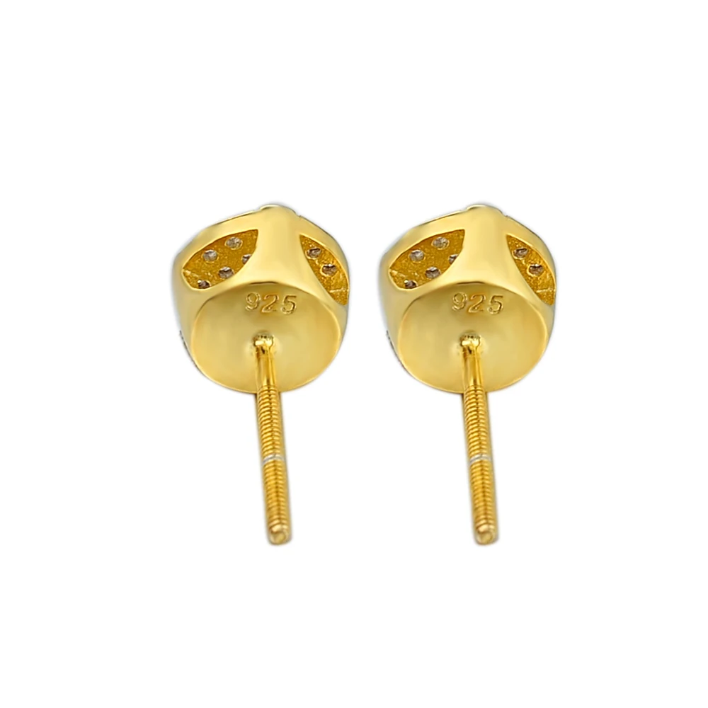 clear cz diamond 925 sterling silver small round stud gold plated coin earring for men