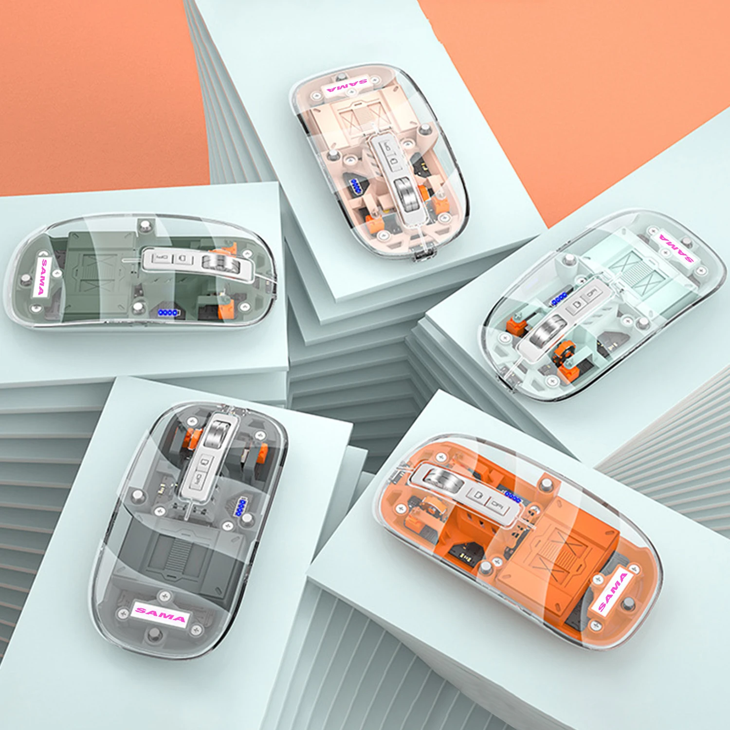 Беспроводная игровая мышь SAMA, полностью прозрачный двойной режим, 2,4 г, BT, эргономичная Бесшумная перезаряжаемая оконная компьютерная мышь