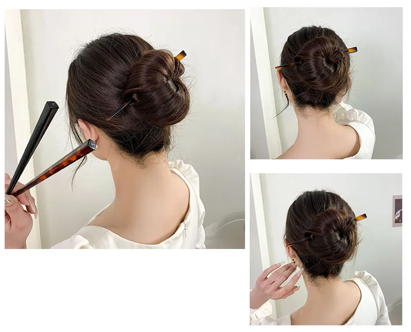 Fashionable Simple  Cellulose acetate Acrylic Hairpin Disc Bun Hair Fork Hair Pin Stick Accessories For Women