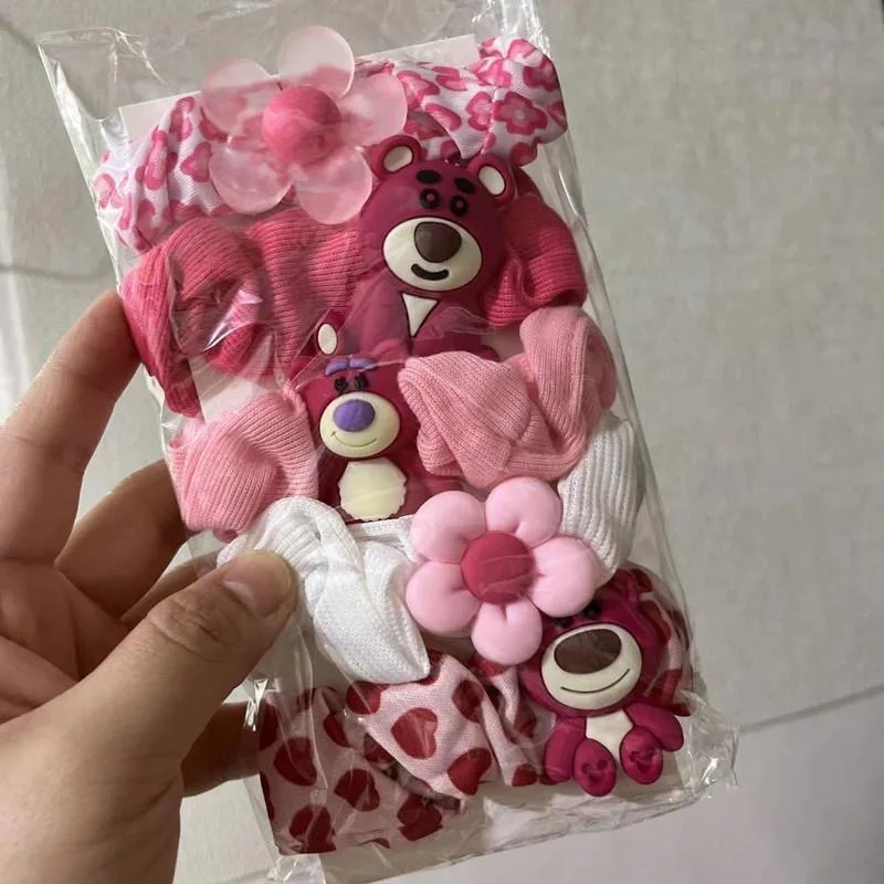 YT NEW Sweet Kids Cute Bear Large Scrunchie Spring New Sakura Pink Cartoon Elastic Hair Band Girl Flower Hair Rope